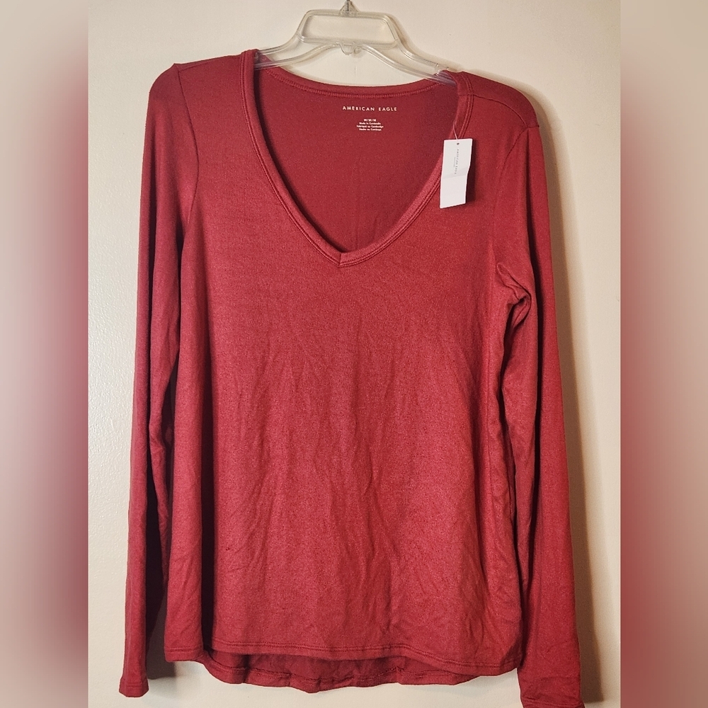 American Eagle Outfitters Deep Red Long Sleeve Tee